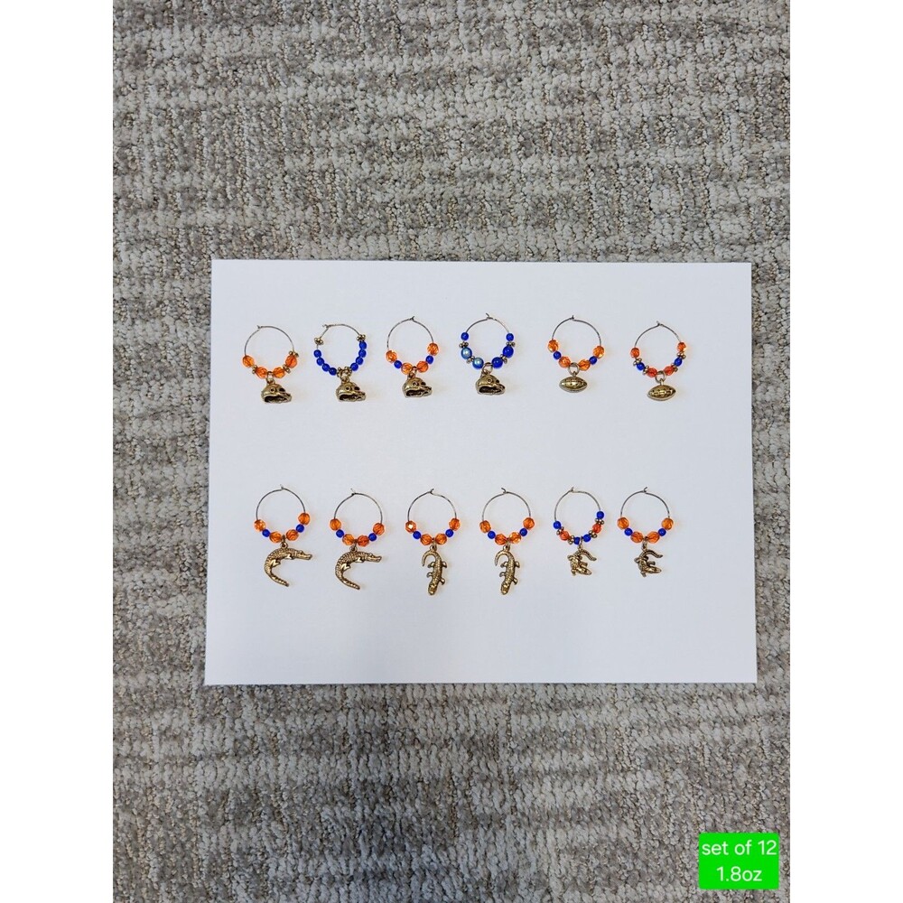 UF University of Florida Gators Set 12 Wine Glass Charms Drink Markers Sterling
